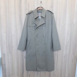 VTG Misty Harbor Men Trench Coat Size 38R Tan Double Breasted Belted Long Jacket